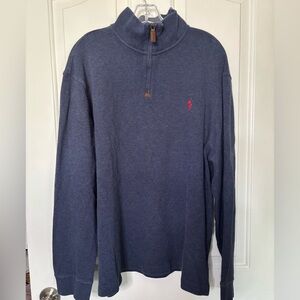 Polo Ralph Lauren Men’s Blue Quarter-Zip Pullover with Red Pony Emblem Size XL